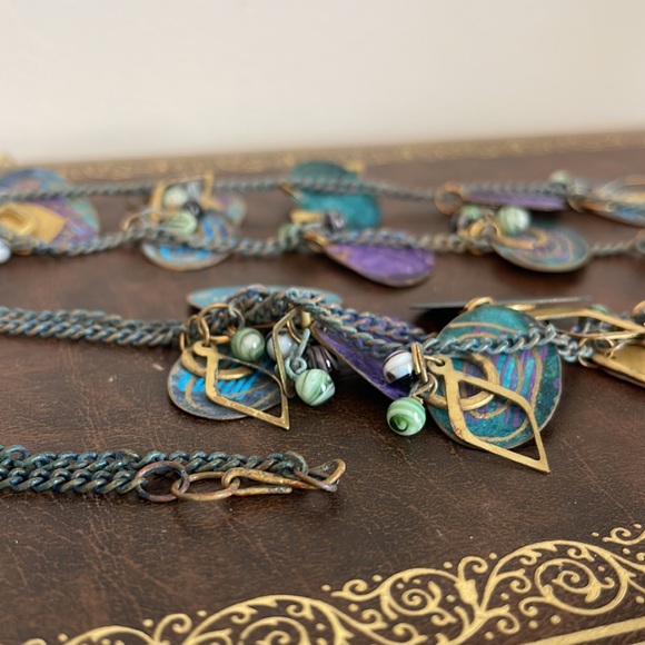 Artisan Painted Copper Disc Layered Statement Necklace - Picture 5 of 7